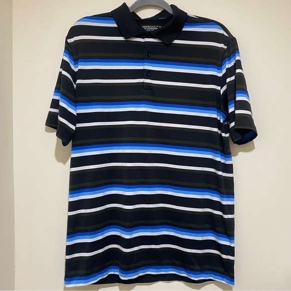 Men’s Nike Golf Dri-Fit Men's Short Sleeve Polo Shirt Blue  Brown Striped Size M - Picture 4 of 15